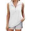 image:imageXIEERDUO Womens Summer Tops V Neck Collared Shirts Dressy Casual Ribbed Tank Top with Zipper Loose FitA White