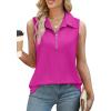 image:imageXIEERDUO Womens Summer Tops V Neck Collared Shirts Dressy Casual Ribbed Tank Top with Zipper Loose FitB Hot Pink
