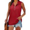 image:imageXIEERDUO Womens Summer Tops V Neck Collared Shirts Dressy Casual Ribbed Tank Top with Zipper Loose FitB Red