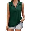 image:imageXIEERDUO Womens Summer Tops V Neck Collared Shirts Dressy Casual Ribbed Tank Top with Zipper Loose FitC Green
