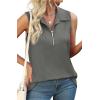 image:imageXIEERDUO Womens Summer Tops V Neck Collared Shirts Dressy Casual Ribbed Tank Top with Zipper Loose FitC Grey
