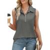 image:imageXIEERDUO Womens Summer Tops V Neck Collared Shirts Dressy Casual Ribbed Tank Top with Zipper Loose FitC Grey