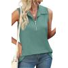 image:imageXIEERDUO Womens Summer Tops V Neck Collared Shirts Dressy Casual Ribbed Tank Top with Zipper Loose FitC Grey Green