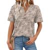 image:imageWomens Short Sleeve Tops Dressy Casual V Neck Oversized Summer Trendy Shirts Business Work BlousesBeige Black Print