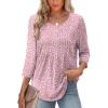 image:imageXIEERDUO 34 Length Sleeve Tops for Women 2026 Crewneck Casual Pleated Tunic Tops Shirts BlousesFpink Leopard