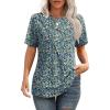 image:imageXIEERDUO Womens Summer Tops 2026 Pleated Round Neck Short Sleeve Shirts Business CasualZ Floral Blue