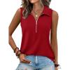 image:imageXIEERDUO Womens Summer Tops V Neck Collared Shirts Dressy Casual Ribbed Tank Top with Zipper Loose FitB Red