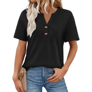 image:imageWomens Short Sleeve Tops Dressy Casual V Neck Oversized Summer Trendy Shirts Business Work BlousesBlack