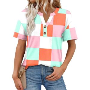 image:imageWomens Short Sleeve Tops Dressy Casual V Neck Oversized Summer Trendy Shirts Business Work BlousesLight Blue Square