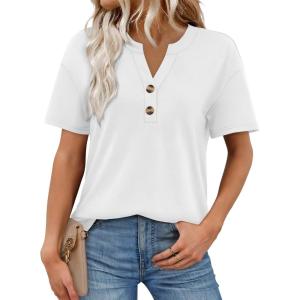 image:imageWomens Short Sleeve Tops Dressy Casual V Neck Oversized Summer Trendy Shirts Business Work BlousesWhite