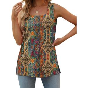 image:imageXIEERDUO Summer Tank Tops for Women Square Neck Loose Fit Casual Fashion Flowy SleevelessOrange Print