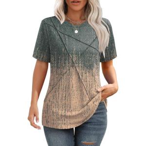 image:imageXIEERDUO Womens Summer Tops 2026 Pleated Round Neck Short Sleeve Shirts Business CasualZ Grey Coral