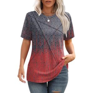 image:imageXIEERDUO Womens Summer Tops 2026 Pleated Round Neck Short Sleeve Shirts Business CasualZ Tiedye B