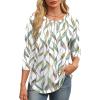 image:imageXIEERDUO 34 Length Sleeve Womens Tops Round Neck Casual Tunic Tops Basic Pleated Shirts Loose Fit 2026Apatternedwhite Print