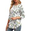 image:imageXIEERDUO 34 Length Sleeve Womens Tops Round Neck Casual Tunic Tops Basic Pleated Shirts Loose Fit 2026Apatternedwhite Print