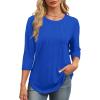 image:imageXIEERDUO 34 Length Sleeve Womens Tops Round Neck Casual Tunic Tops Basic Pleated Shirts Loose Fit 2026Blue