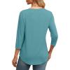 image:imageXIEERDUO 34 Length Sleeve Womens Tops Round Neck Casual Tunic Tops Basic Pleated Shirts Loose Fit 2026Blue Green