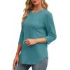 image:imageXIEERDUO 34 Length Sleeve Womens Tops Round Neck Casual Tunic Tops Basic Pleated Shirts Loose Fit 2026Blue Green