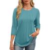 image:imageXIEERDUO 34 Length Sleeve Womens Tops Round Neck Casual Tunic Tops Basic Pleated Shirts Loose Fit 2026Blue Green