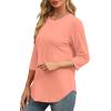 image:imageXIEERDUO 34 Length Sleeve Womens Tops Round Neck Casual Tunic Tops Basic Pleated Shirts Loose Fit 2026Coral
