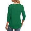 image:imageXIEERDUO 34 Length Sleeve Womens Tops Round Neck Casual Tunic Tops Basic Pleated Shirts Loose Fit 2026Green