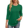 image:imageXIEERDUO 34 Length Sleeve Womens Tops Round Neck Casual Tunic Tops Basic Pleated Shirts Loose Fit 2026Green