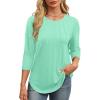 image:imageXIEERDUO 34 Length Sleeve Womens Tops Round Neck Casual Tunic Tops Basic Pleated Shirts Loose Fit 2026Lake Green