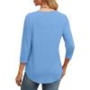image:imageXIEERDUO 34 Length Sleeve Womens Tops Round Neck Casual Tunic Tops Basic Pleated Shirts Loose Fit 2026Light Blue
