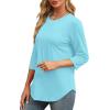 image:imageXIEERDUO 34 Length Sleeve Womens Tops Round Neck Casual Tunic Tops Basic Pleated Shirts Loose Fit 2026Newmint Green