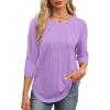 image:imageXIEERDUO 34 Length Sleeve Womens Tops Round Neck Casual Tunic Tops Basic Pleated Shirts Loose Fit 2026Newpurple