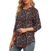 image:imageXIEERDUO 34 Length Sleeve Womens Tops Round Neck Casual Tunic Tops Basic Pleated Shirts Loose Fit 2026Patternedblack Floral