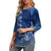 image:imageXIEERDUO 34 Length Sleeve Womens Tops Round Neck Casual Tunic Tops Basic Pleated Shirts Loose Fit 2026Patternedblue Printed