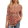 image:imageXIEERDUO 34 Length Sleeve Womens Tops Round Neck Casual Tunic Tops Basic Pleated Shirts Loose Fit 2026Patternedboho Floral