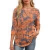 image:imageXIEERDUO 34 Length Sleeve Womens Tops Round Neck Casual Tunic Tops Basic Pleated Shirts Loose Fit 2026Patternedboho Printed