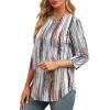 image:imageXIEERDUO 34 Length Sleeve Womens Tops Round Neck Casual Tunic Tops Basic Pleated Shirts Loose Fit 2026Patternedbrown Printed