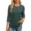 image:imageXIEERDUO 34 Length Sleeve Womens Tops Round Neck Casual Tunic Tops Basic Pleated Shirts Loose Fit 2026Patternedgreen Printed