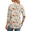 image:imageXIEERDUO 34 Length Sleeve Womens Tops Round Neck Casual Tunic Tops Basic Pleated Shirts Loose Fit 2026Patternedkhaki Flowers