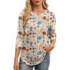 image:imageXIEERDUO 34 Length Sleeve Womens Tops Round Neck Casual Tunic Tops Basic Pleated Shirts Loose Fit 2026Patternedkhaki Flowers