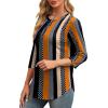 image:imageXIEERDUO 34 Length Sleeve Womens Tops Round Neck Casual Tunic Tops Basic Pleated Shirts Loose Fit 2026Patternedkhaki Stripe