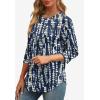 image:imageXIEERDUO 34 Length Sleeve Womens Tops Round Neck Casual Tunic Tops Basic Pleated Shirts Loose Fit 2026Patternednavy Printed