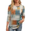 image:imageXIEERDUO 34 Length Sleeve Womens Tops Round Neck Casual Tunic Tops Basic Pleated Shirts Loose Fit 2026Patternedorange and Blue Plaid