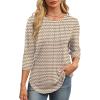 image:imageXIEERDUO 34 Length Sleeve Womens Tops Round Neck Casual Tunic Tops Basic Pleated Shirts Loose Fit 2026Patternedstripe