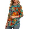 image:imageXIEERDUO 34 Length Sleeve Womens Tops Round Neck Casual Tunic Tops Basic Pleated Shirts Loose Fit 2026Patternedsummer Floral