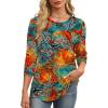 image:imageXIEERDUO 34 Length Sleeve Womens Tops Round Neck Casual Tunic Tops Basic Pleated Shirts Loose Fit 2026Patternedsummer Floral