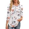 image:imageXIEERDUO 34 Length Sleeve Womens Tops Round Neck Casual Tunic Tops Basic Pleated Shirts Loose Fit 2026Patternedwhite Floral