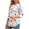image:imageXIEERDUO 34 Length Sleeve Womens Tops Round Neck Casual Tunic Tops Basic Pleated Shirts Loose Fit 2026Patternedwhite Floral