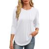 image:imageXIEERDUO 34 Length Sleeve Womens Tops Round Neck Casual Tunic Tops Basic Pleated Shirts Loose Fit 2026White