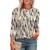 image:imageXIEERDUO 34 Length Sleeve Womens Tops Round Neck Casual Tunic Tops Basic Pleated Shirts Loose Fit 2026Patternedkhaki Printed