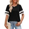 image:imageXIEERDUO Women Blouses Dressy Casual Summer Tops Color Block Short Sleeve Shirts Fashion Business Casual OutfitsBlack