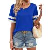 image:imageXIEERDUO Women Blouses Dressy Casual Summer Tops Color Block Short Sleeve Shirts Fashion Business Casual OutfitsBlue